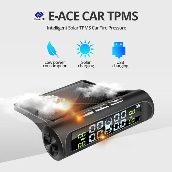 E-ACE Solar Power TPMS Car Tire Pressure Alarm Monitor System