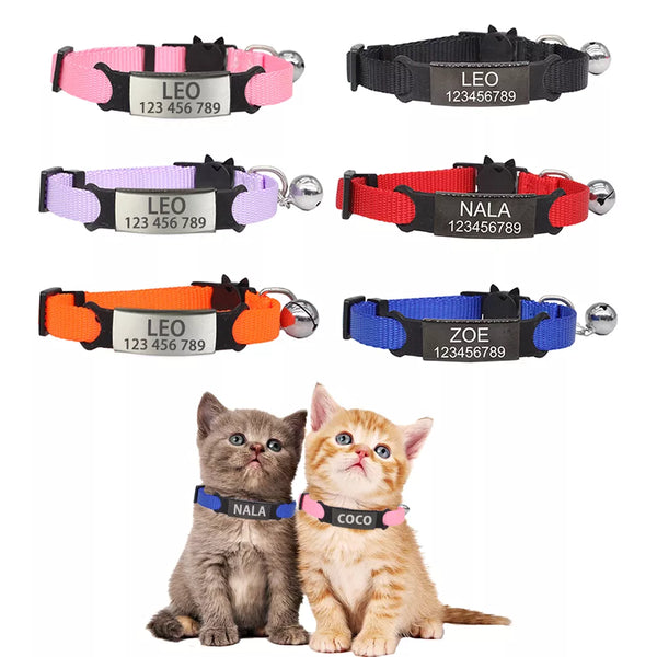 Personalized ID Tag Cat Collar Bell Engraving Safety