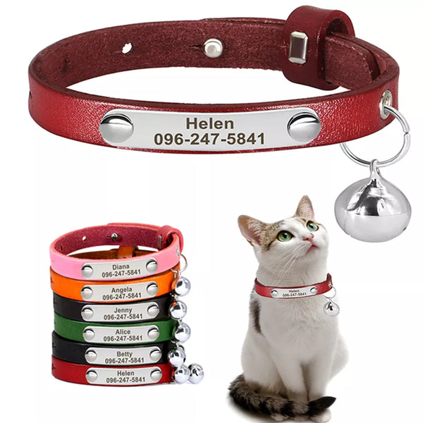 Personalized Cat Collar Adjustable Leather Pet Cats