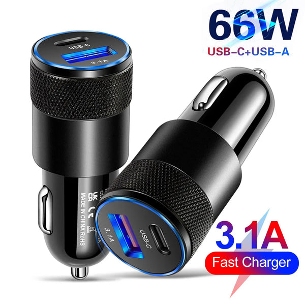 66W USB Car Charger Type C Fast Charging