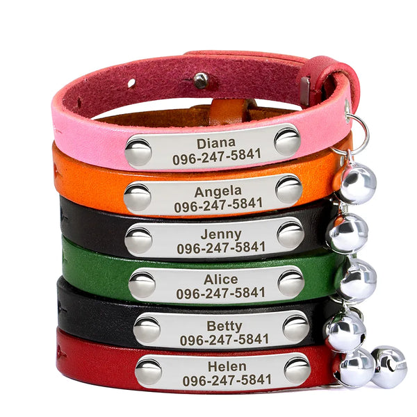 Personalized Cat Collar Adjustable Leather Pet Cats