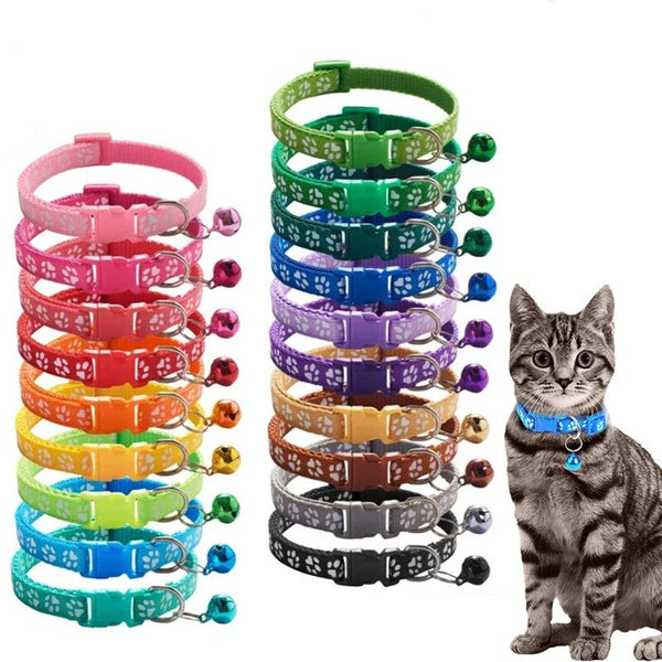 Pet Collar With Bell Cartoon Footprint Colorful