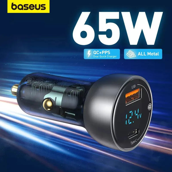 65W PPS Car Charger USB Type C Dual Port PD QC Fast Charging