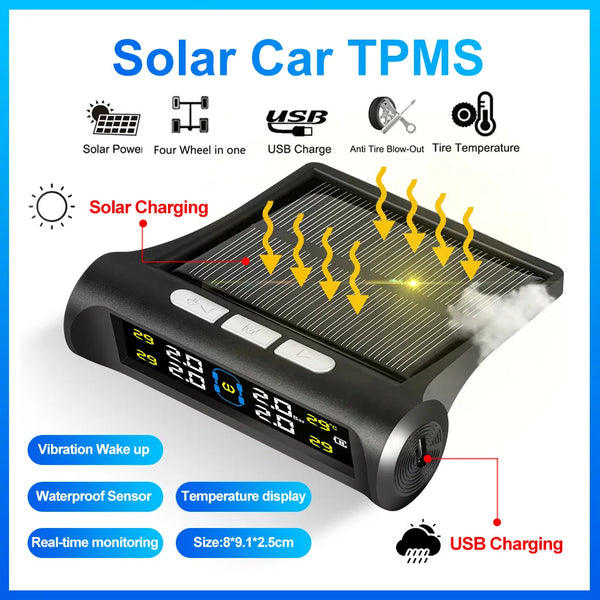 4 External Sensors Car Solar Power TPMS
