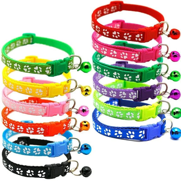 Pet Collar With Bell Cartoon Footprint Colorful