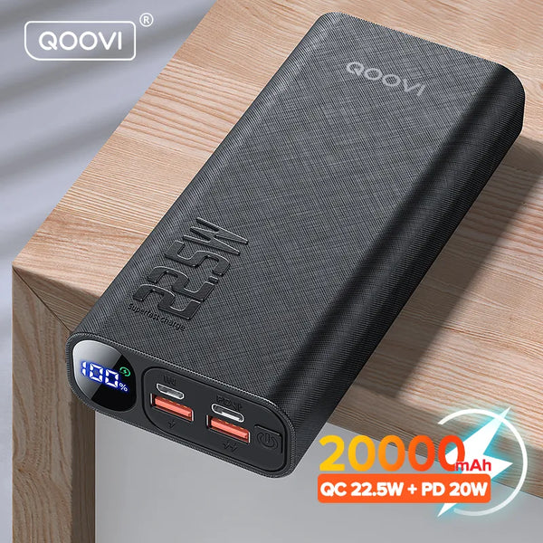 QOOVI Power Bank 20000mAh Portable PD 20W Fast Charging